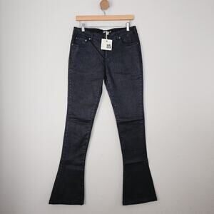 NEW Ser.O.Ya by Retrofete Cindy Black Coated Denim Low Rise Flare Jean